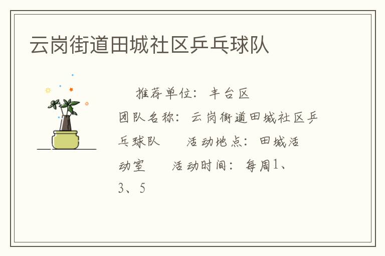 云崗街道田城社區乒乓球隊