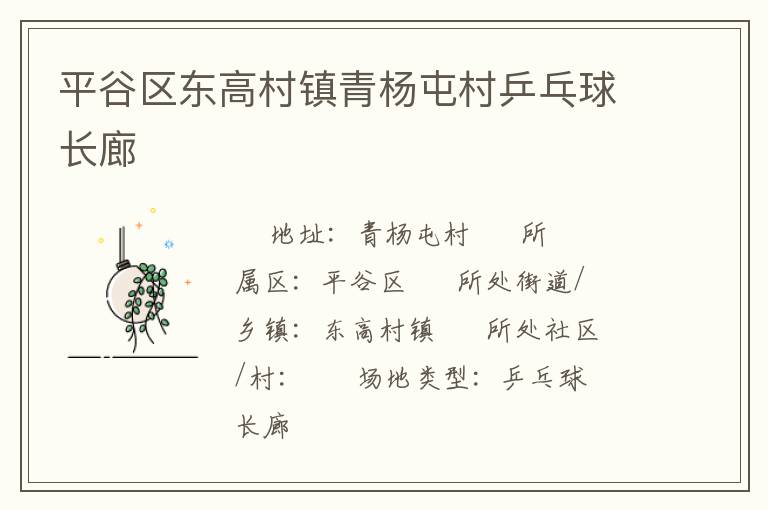 平谷區(qū)東高村鎮(zhèn)青楊屯村乒乓球長(zhǎng)廊