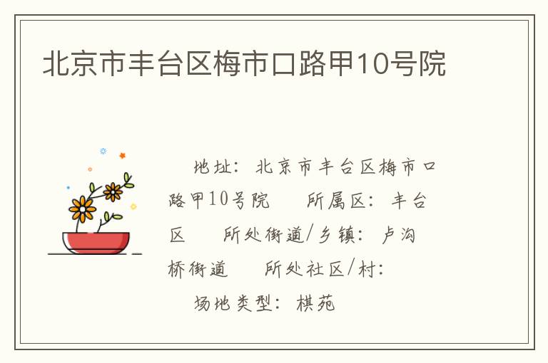 北京市豐臺(tái)區(qū)梅市口路甲10號(hào)院