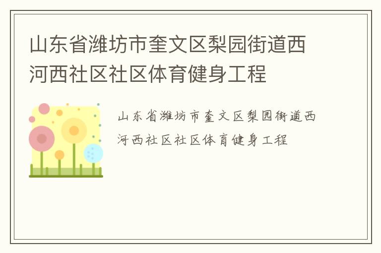山東省濰坊市奎文區梨園街道西河西社區社區體育健身工程